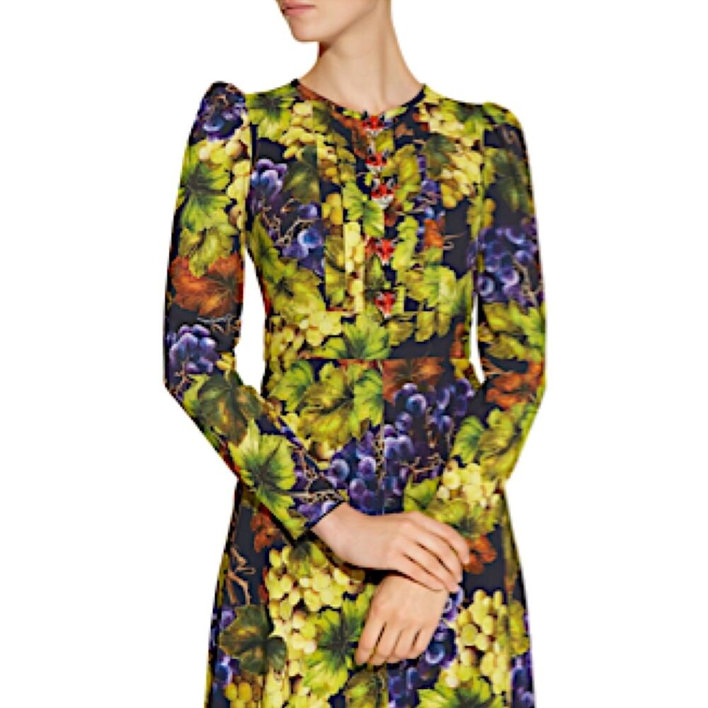 NWT Dolce & Gabbana Grape Print Embellished Dress Yellow IT 44 / L - Picture 1 of 10